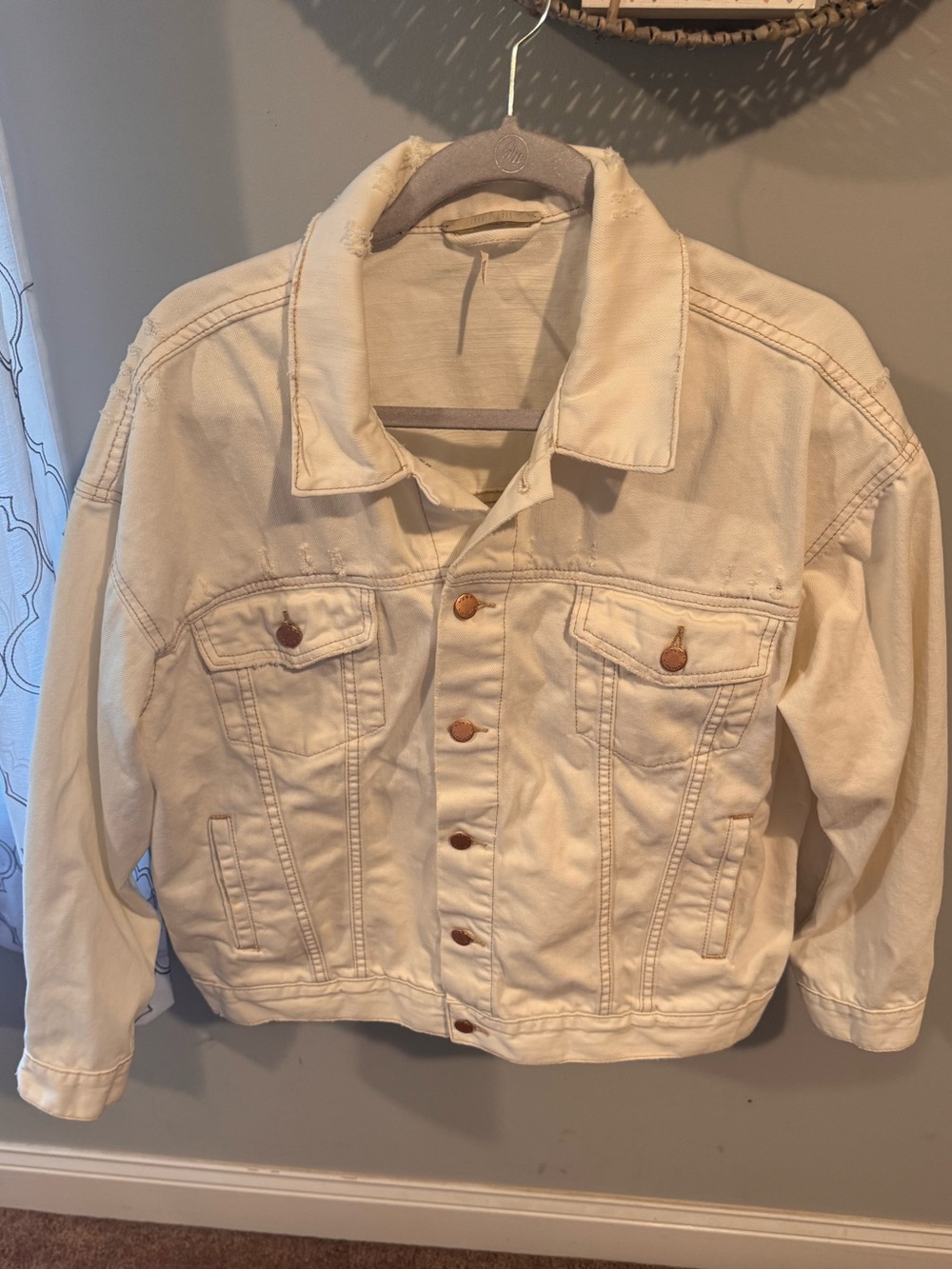 Free People Cream Denim Trucker Jacket - size M/L